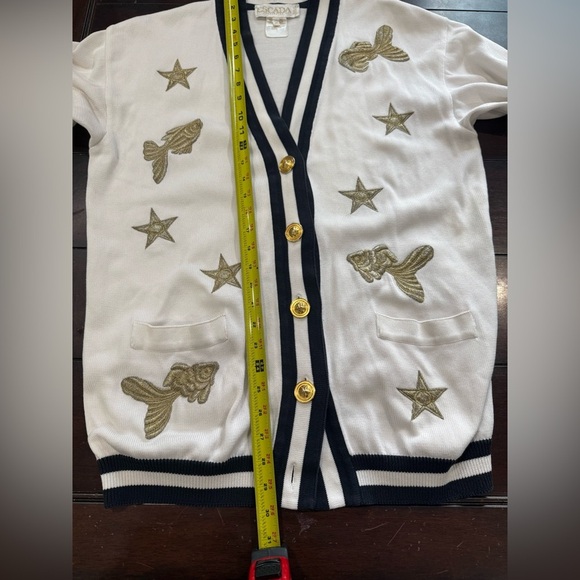 Escada by Margaretha Ley Cardigan Sweater Women’s Sz38 Goldfish Star Embroidered - Picture 12 of 14